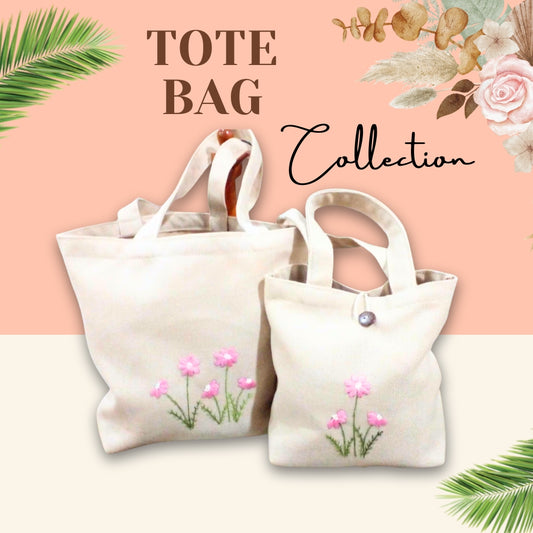 Tote Bag Embroidery Floral Hand-made Special Women Shopping Bag. Small x1, Largex1