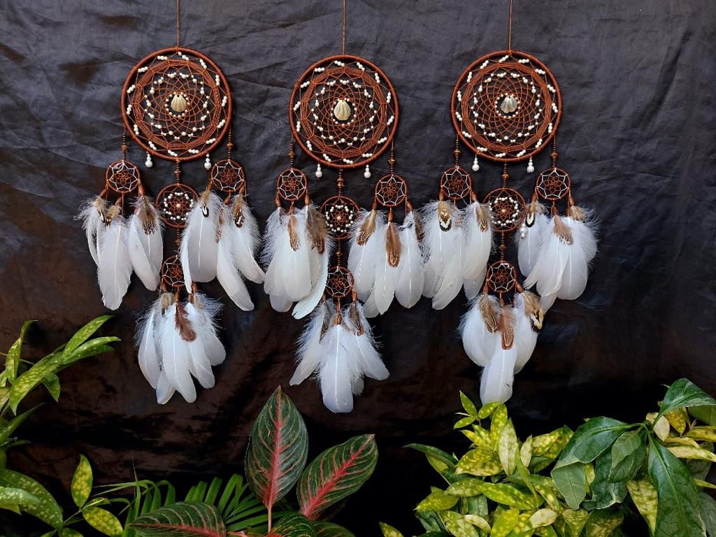 Dream Catchers, Large Dream Catchers for Wall Hanging, White Brown Feather Dream Catchers for Bedroom Adult Kids Girls Boys Wall Art