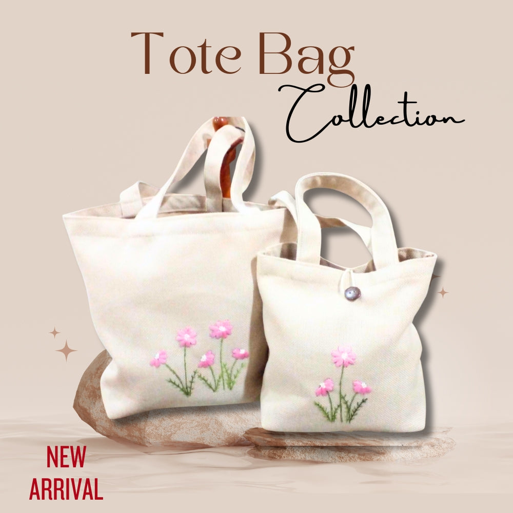 Tote Bag Embroidery Floral Hand-made Special Women Shopping Bag. Small x1, Largex1